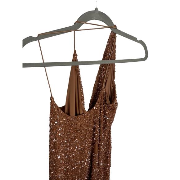 Revolve Retrofete Mich Beaded Sequin Mini Dress Cowl Neck Bronze Size Medium - Picture 14 of 15